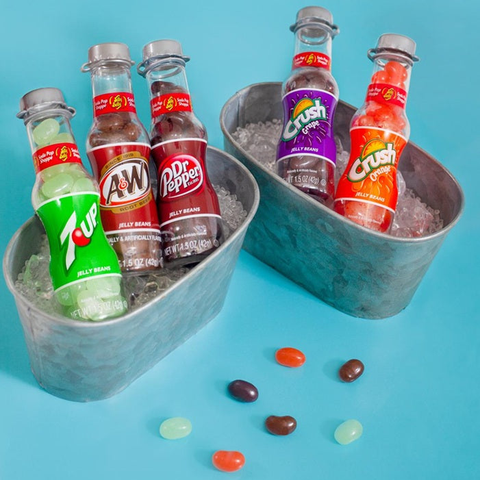 Jelly Belly Soda Pop Shoppe Jelly Bean bottles-Half Nuts-A&W Root Beer-Half Nuts