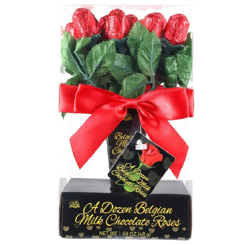 A Dozen Belgian Milk Chocolate Roses-Half Nuts-Half Nuts